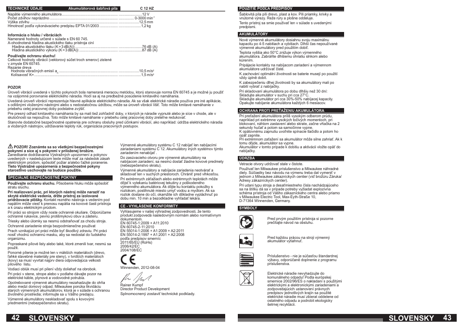 Slovensky | Milwaukee C12 HZ User Manual | Page 22 / 35