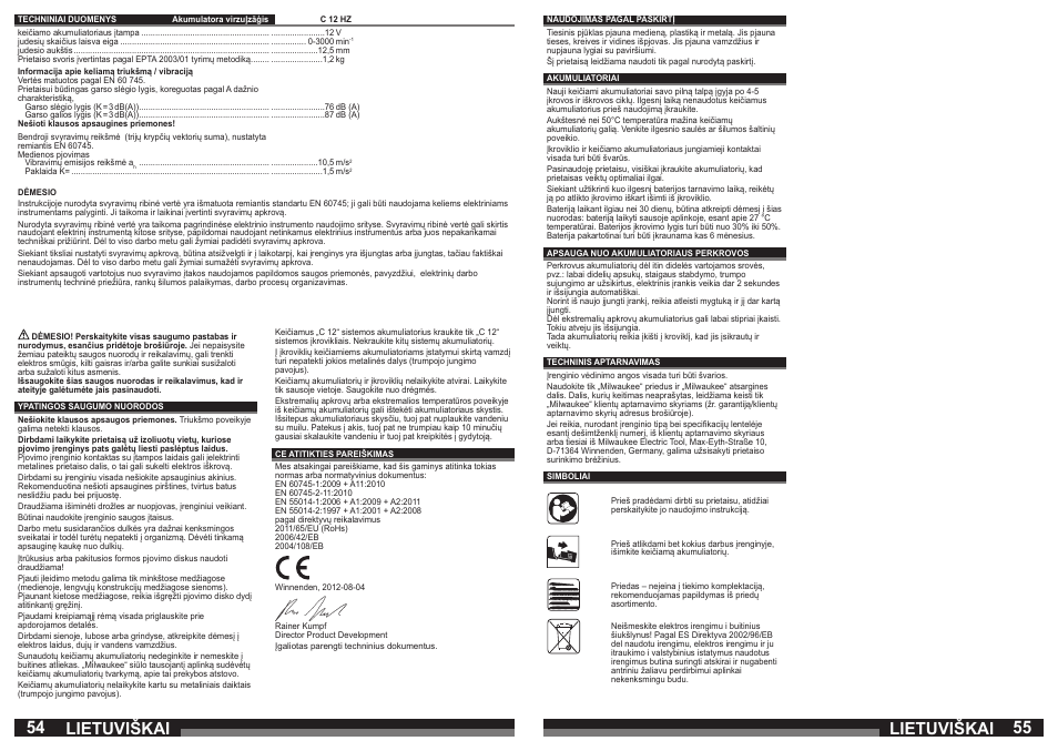 Lietuviškai | Milwaukee C12 HZ User Manual | Page 28 / 35