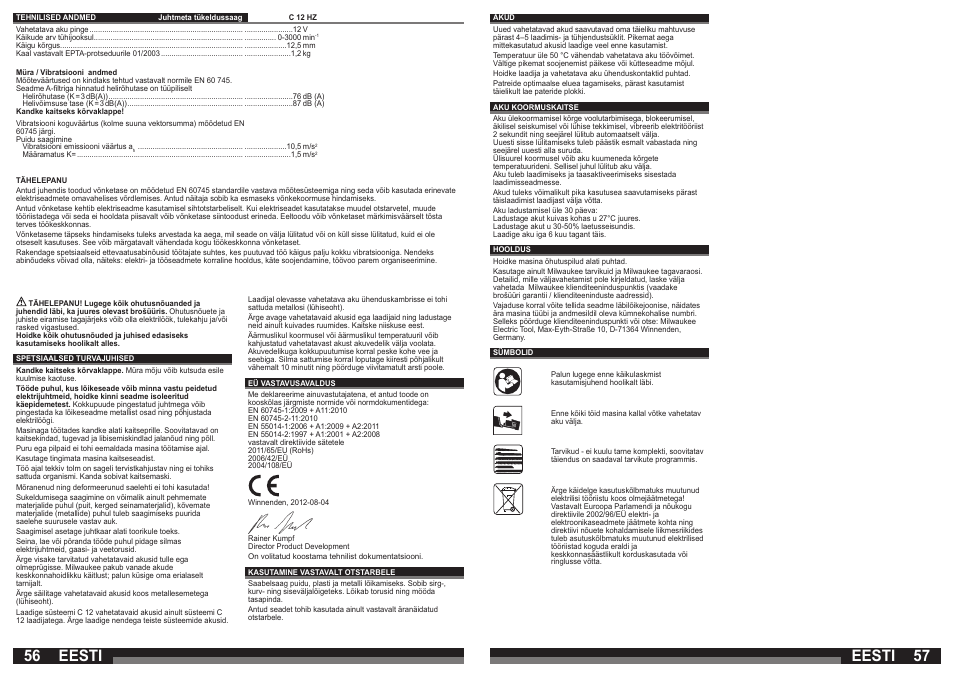 Eesti | Milwaukee C12 HZ User Manual | Page 29 / 35