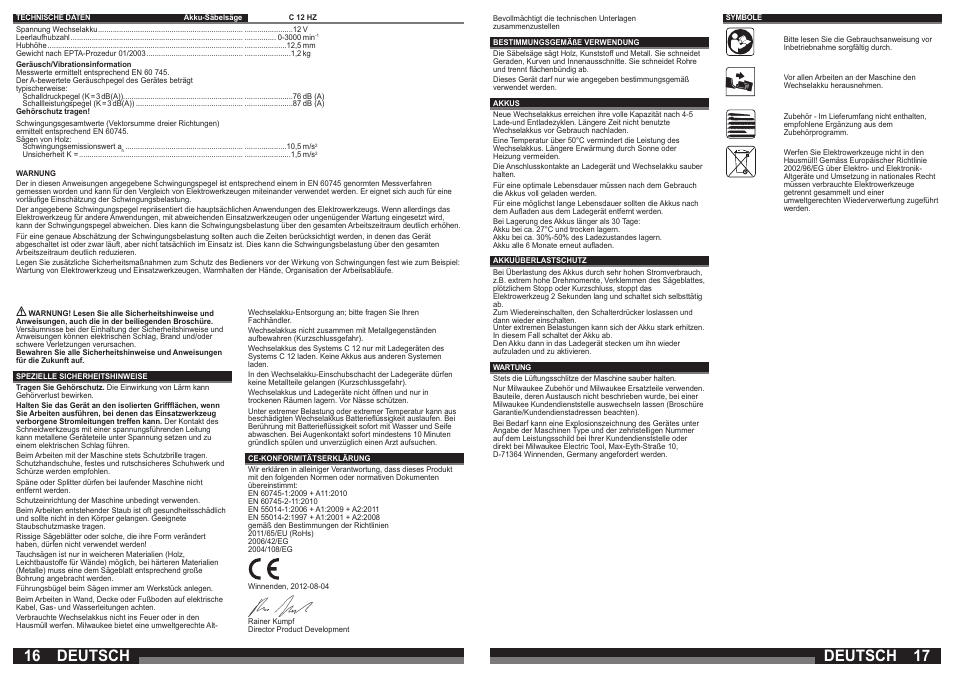 Deutsch | Milwaukee C12 HZ User Manual | Page 9 / 35