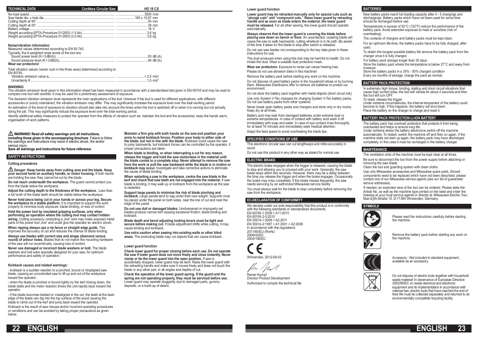 English | Milwaukee HD18 CS User Manual | Page 12 / 39