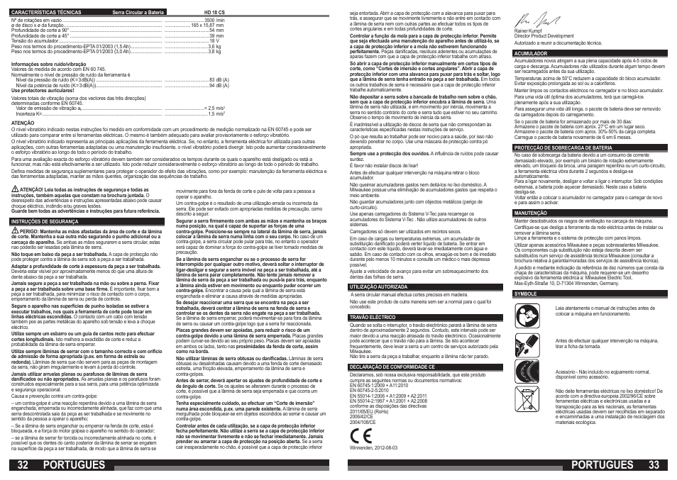 Portugues | Milwaukee HD18 CS User Manual | Page 17 / 39