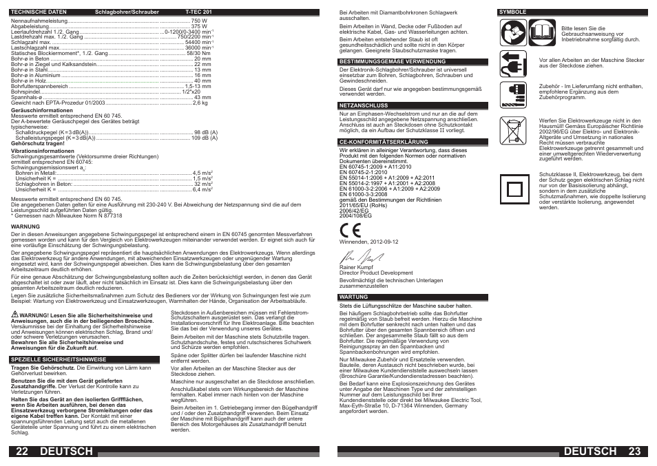 Deutsch | Milwaukee T-TEC 201 User Manual | Page 12 / 39