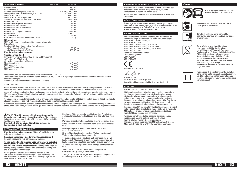 Eesti | Milwaukee T-TEC 201 User Manual | Page 32 / 39