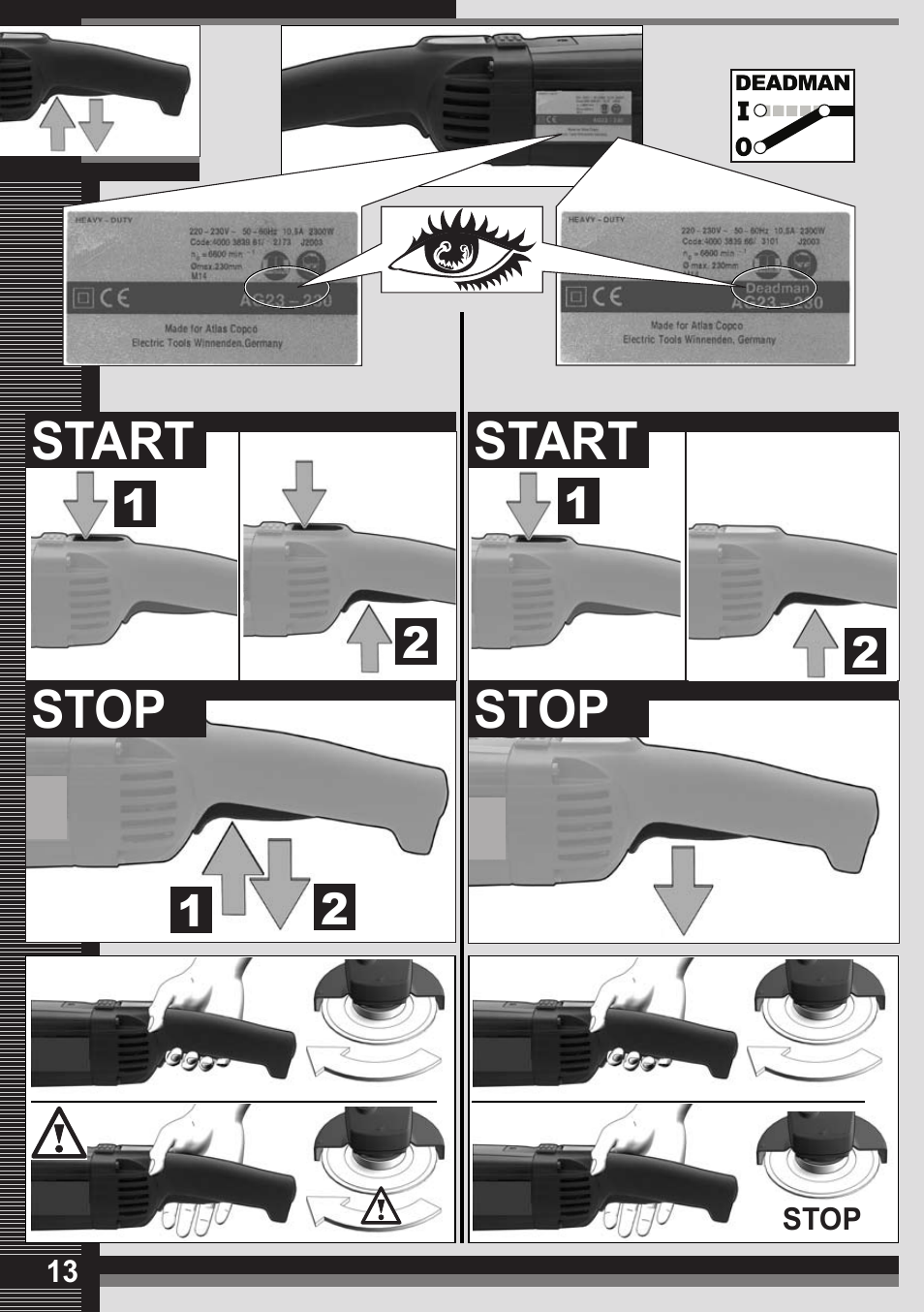 Stop, Start | Milwaukee AGV 23-230 User Manual | Page 11 / 43