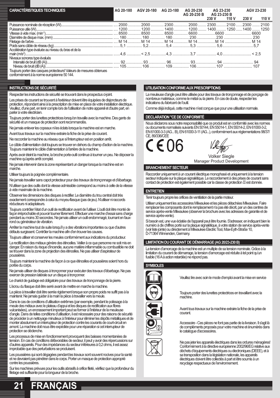 Français | Milwaukee AGV 23-230 User Manual | Page 19 / 43