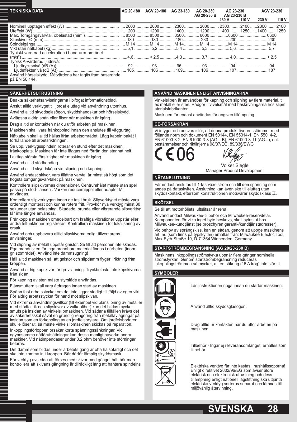 Svenska | Milwaukee AGV 23-230 User Manual | Page 26 / 43