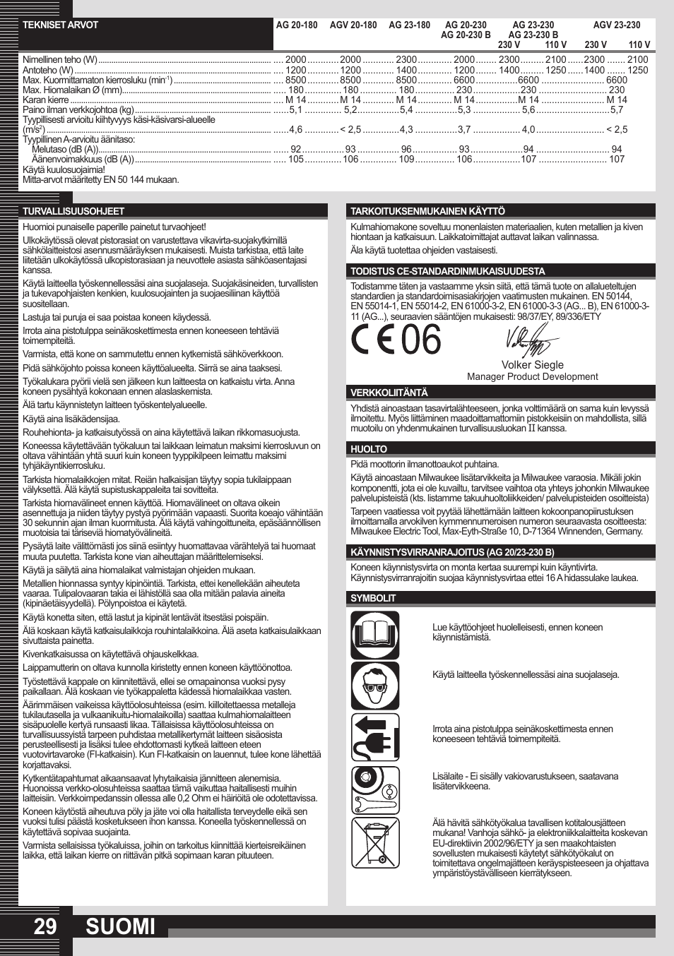 Suomi | Milwaukee AGV 23-230 User Manual | Page 27 / 43