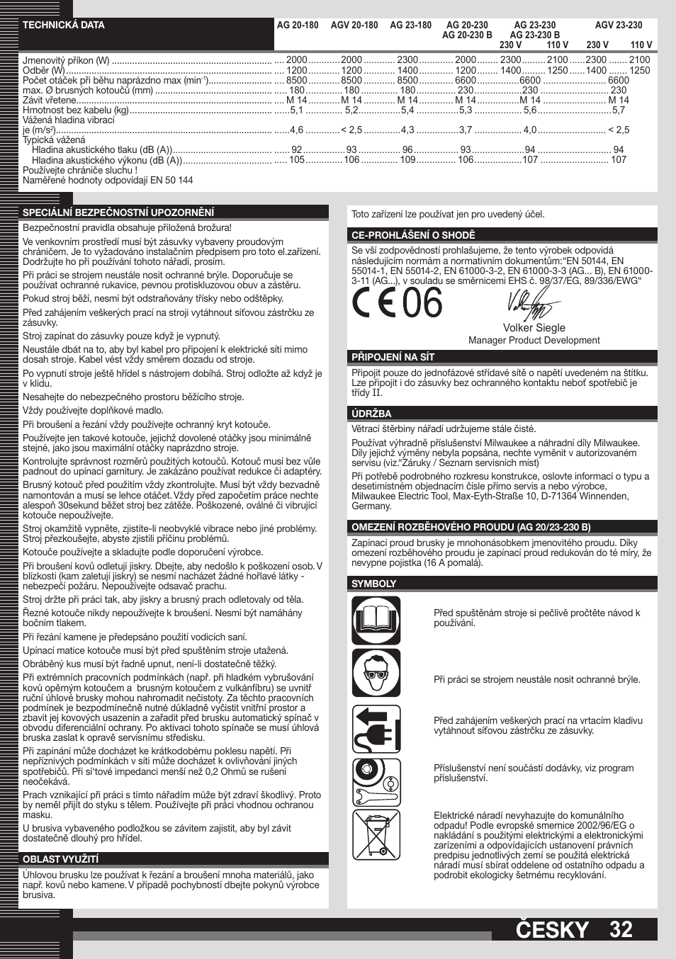 Česky | Milwaukee AGV 23-230 User Manual | Page 30 / 43