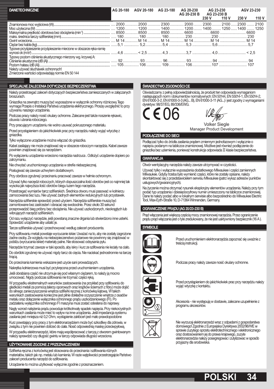 Polski | Milwaukee AGV 23-230 User Manual | Page 32 / 43