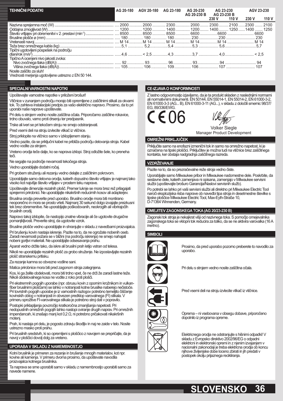 Slovensko | Milwaukee AGV 23-230 User Manual | Page 34 / 43