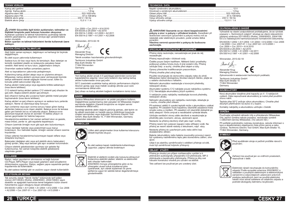 Česky türkçe | Milwaukee C12 JSR User Manual | Page 14 / 23