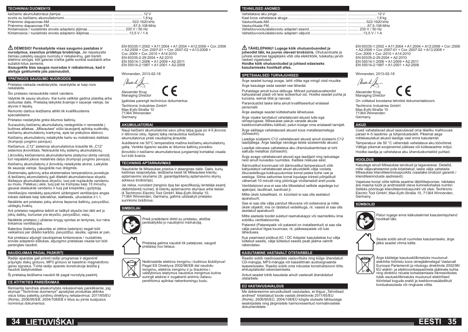 Eesti lietuviškai | Milwaukee C12 JSR User Manual | Page 18 / 23