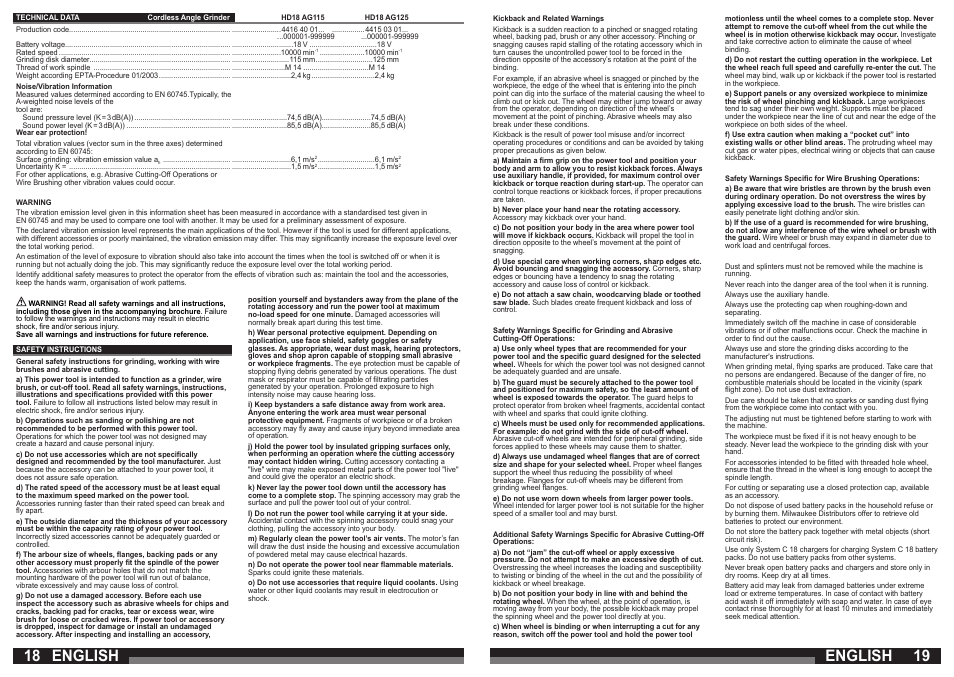 English | Milwaukee HD18 AG125 User Manual | Page 10 / 51