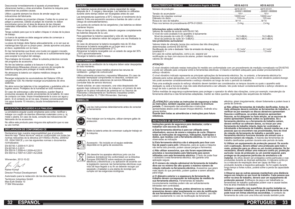 Español portugues | Milwaukee HD18 AG125 User Manual | Page 17 / 51