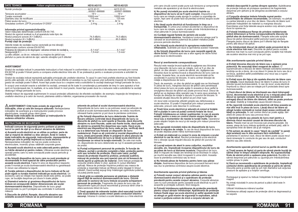 România | Milwaukee HD18 AG125 User Manual | Page 46 / 51