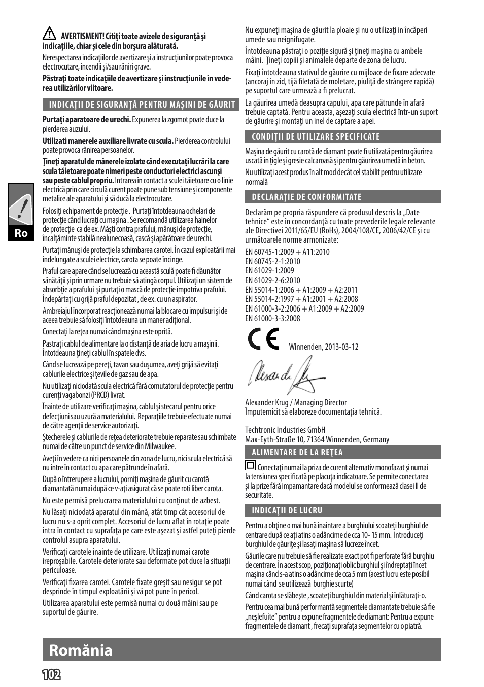 English romănia | Milwaukee DD 3 -152 User Manual | Page 105 / 113