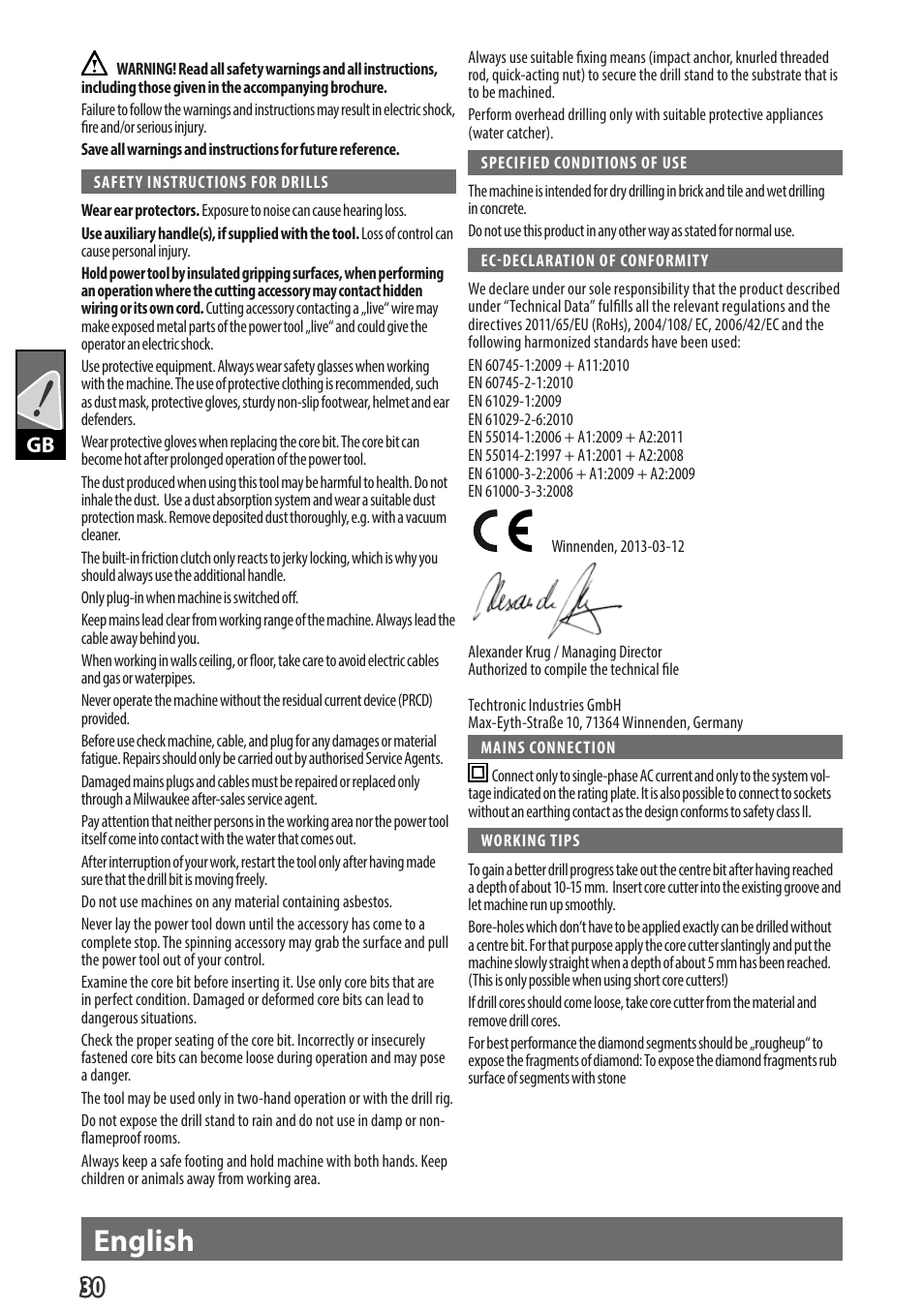 English | Milwaukee DD 3 -152 User Manual | Page 33 / 113