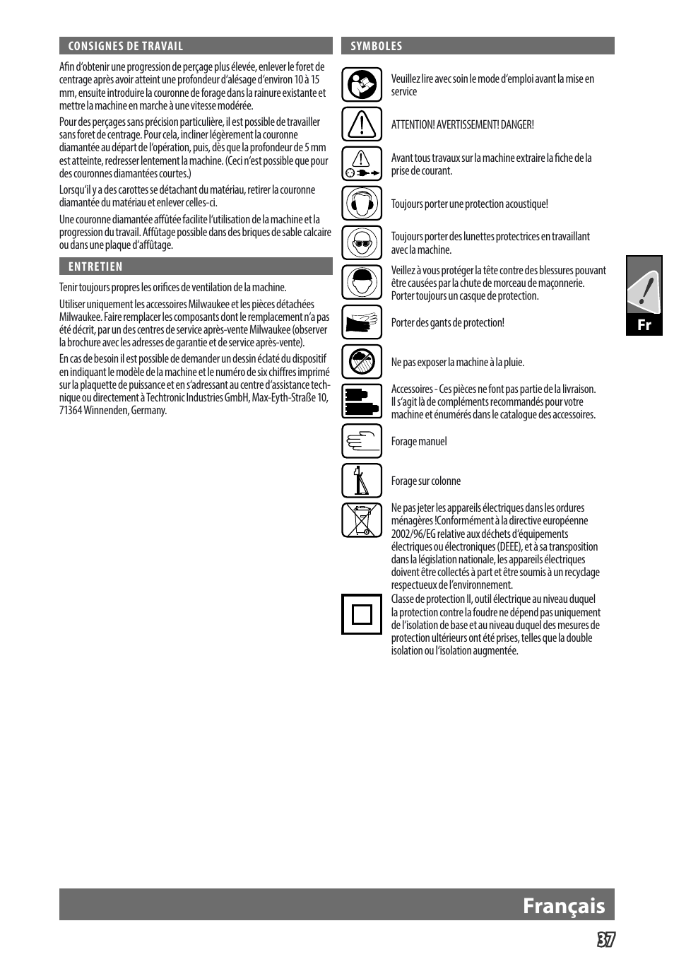 English, Français | Milwaukee DD 3 -152 User Manual | Page 40 / 113