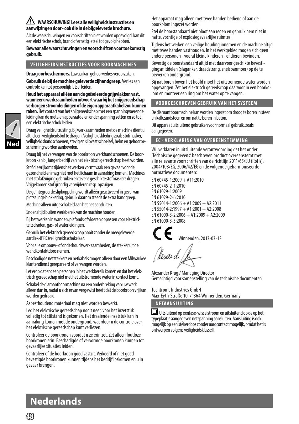 English nederlands | Milwaukee DD 3 -152 User Manual | Page 51 / 113