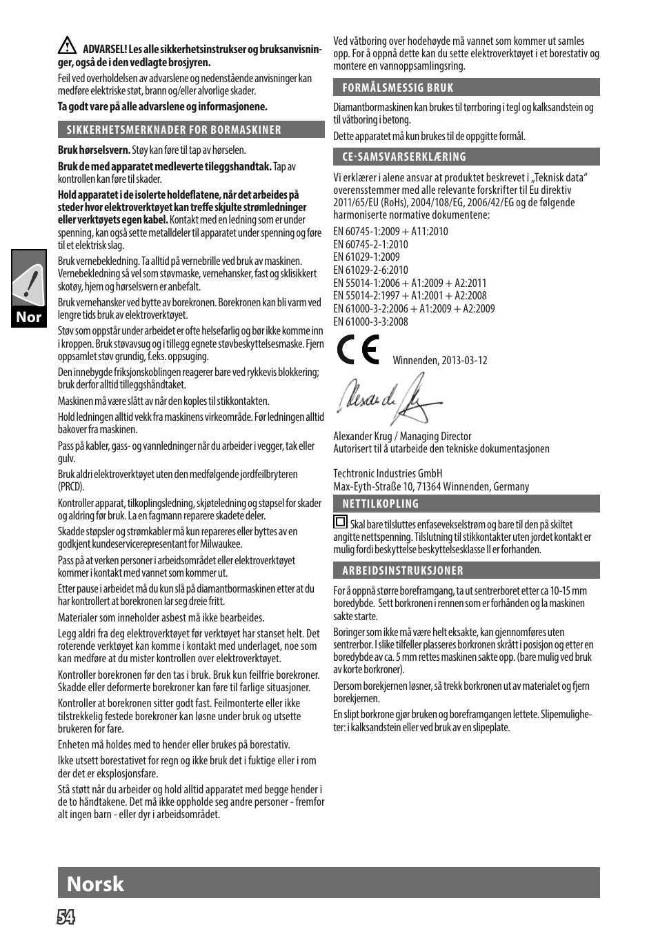 English norsk | Milwaukee DD 3 -152 User Manual | Page 57 / 113