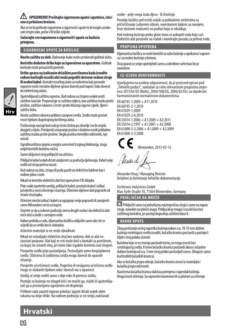 English hrvatski | Milwaukee DD 3 -152 User Manual | Page 87 / 113