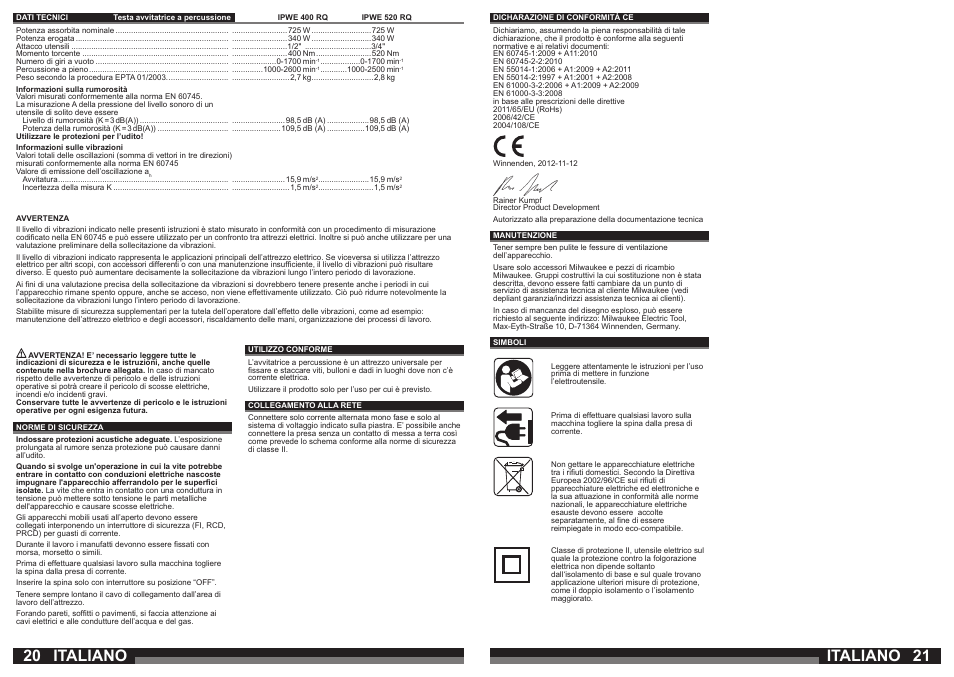 Italiano | Milwaukee IPWE 520 RQ User Manual | Page 11 / 35