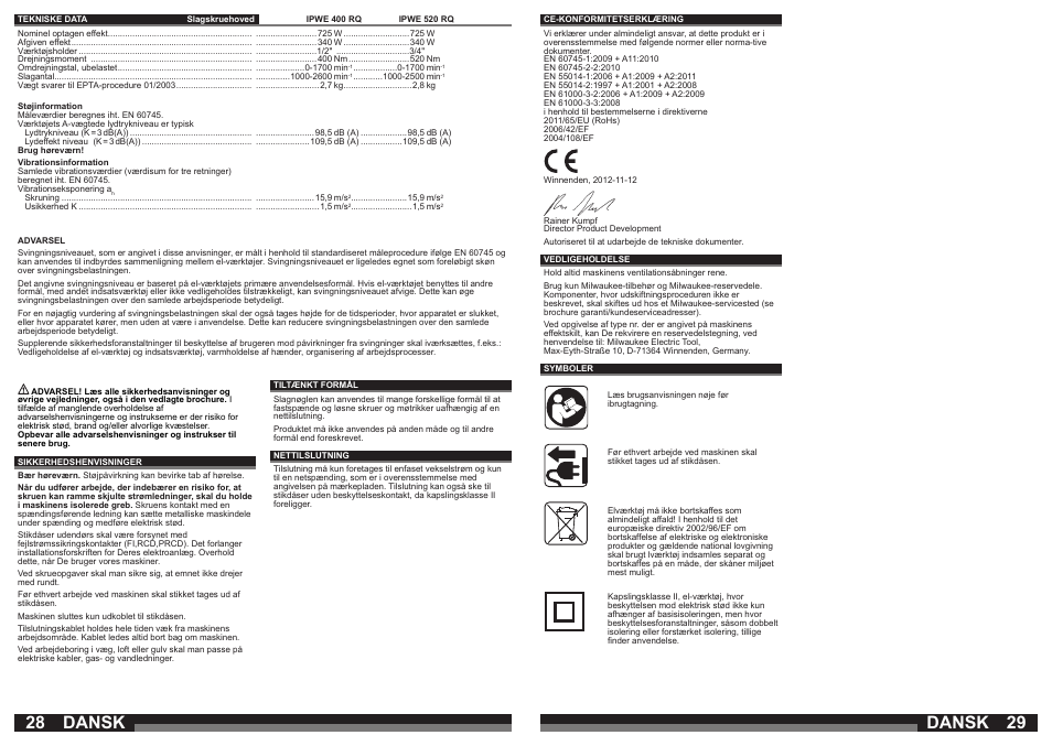 Dansk | Milwaukee IPWE 520 RQ User Manual | Page 15 / 35