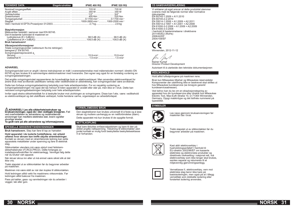 Norsk | Milwaukee IPWE 520 RQ User Manual | Page 16 / 35