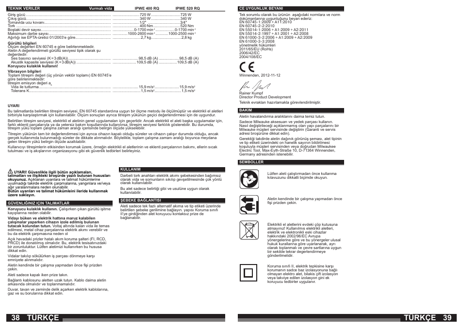 Türkçe | Milwaukee IPWE 520 RQ User Manual | Page 20 / 35