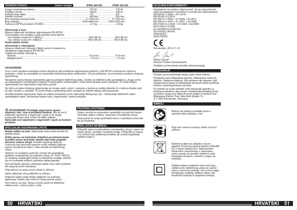 Hrvatski | Milwaukee IPWE 520 RQ User Manual | Page 26 / 35