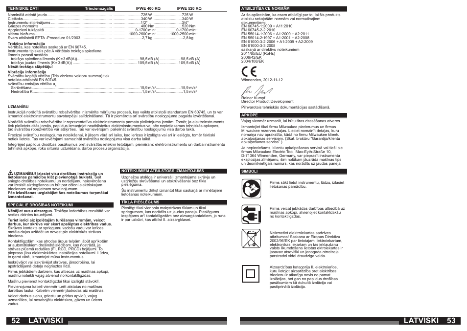 Latviski | Milwaukee IPWE 520 RQ User Manual | Page 27 / 35