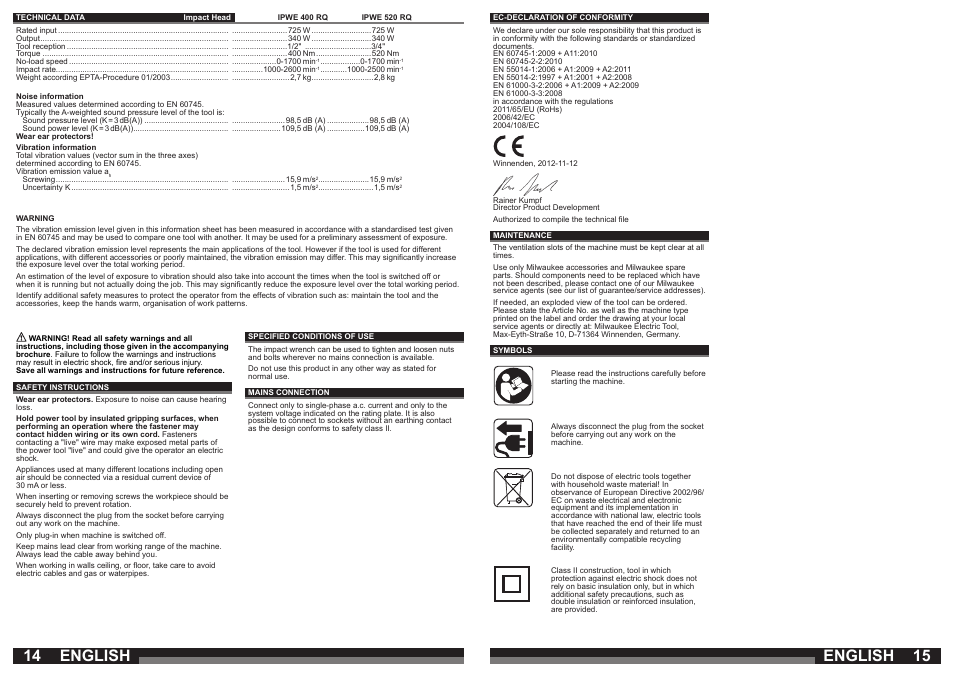 English | Milwaukee IPWE 520 RQ User Manual | Page 8 / 35