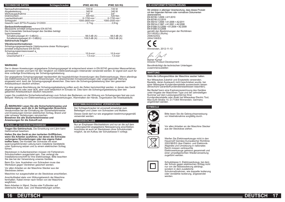 Deutsch | Milwaukee IPWE 520 RQ User Manual | Page 9 / 35