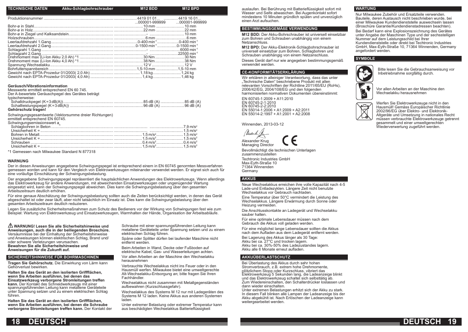Deutsch | Milwaukee M12 BPD User Manual | Page 10 / 37