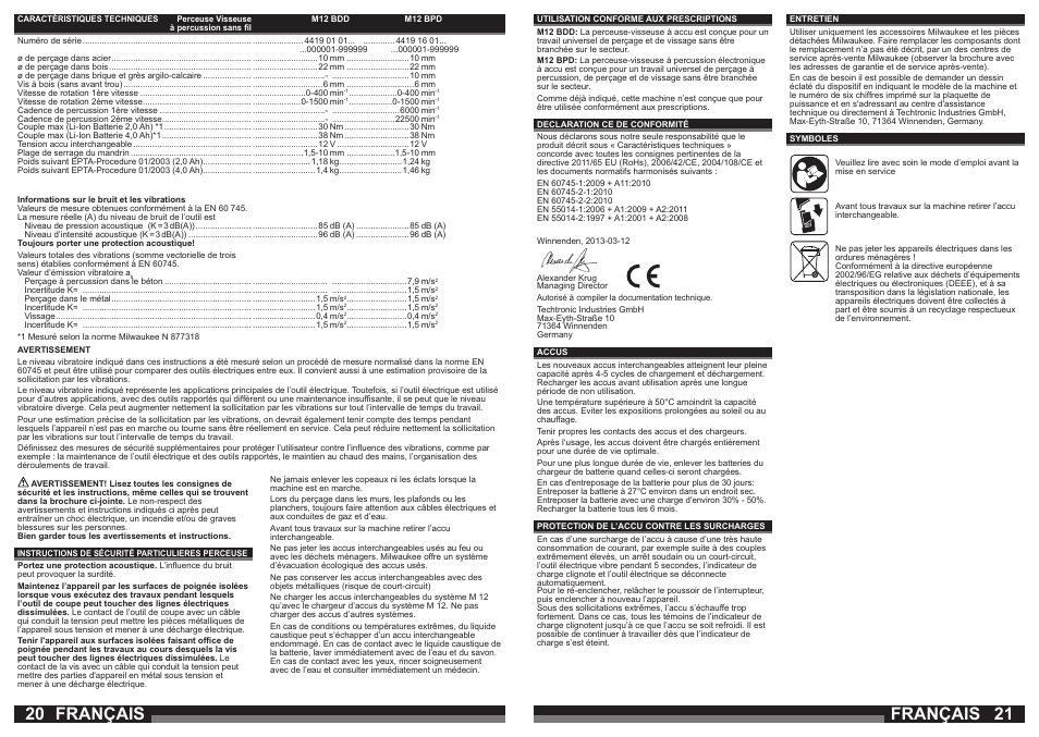 Français | Milwaukee M12 BPD User Manual | Page 11 / 37