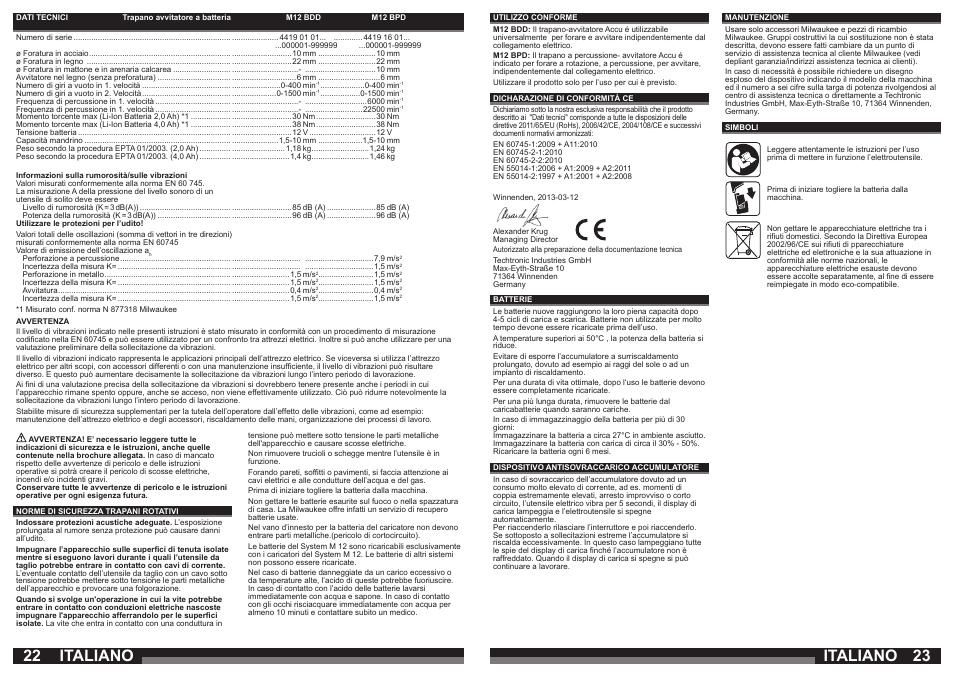 Italiano | Milwaukee M12 BPD User Manual | Page 12 / 37