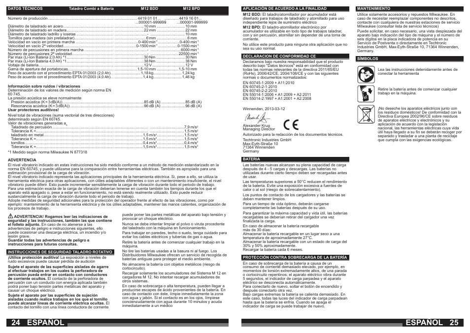 Español | Milwaukee M12 BPD User Manual | Page 13 / 37