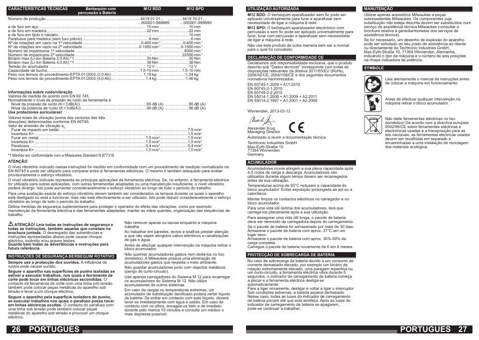 Portugues | Milwaukee M12 BPD User Manual | Page 14 / 37