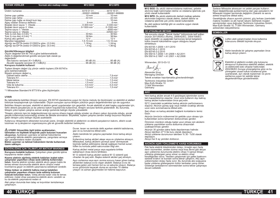 Türkçe | Milwaukee M12 BPD User Manual | Page 21 / 37