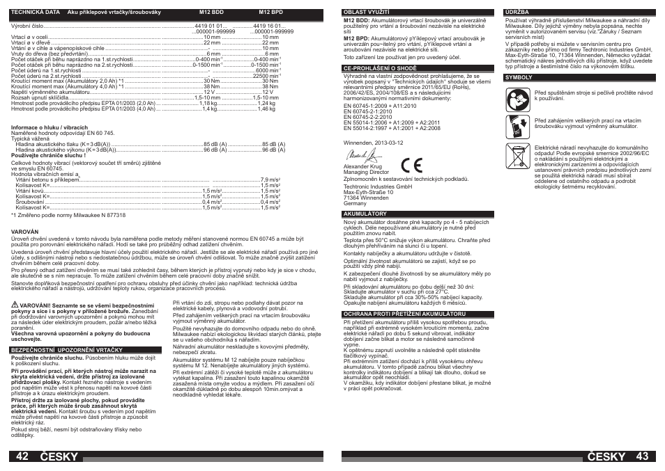 Česky | Milwaukee M12 BPD User Manual | Page 22 / 37