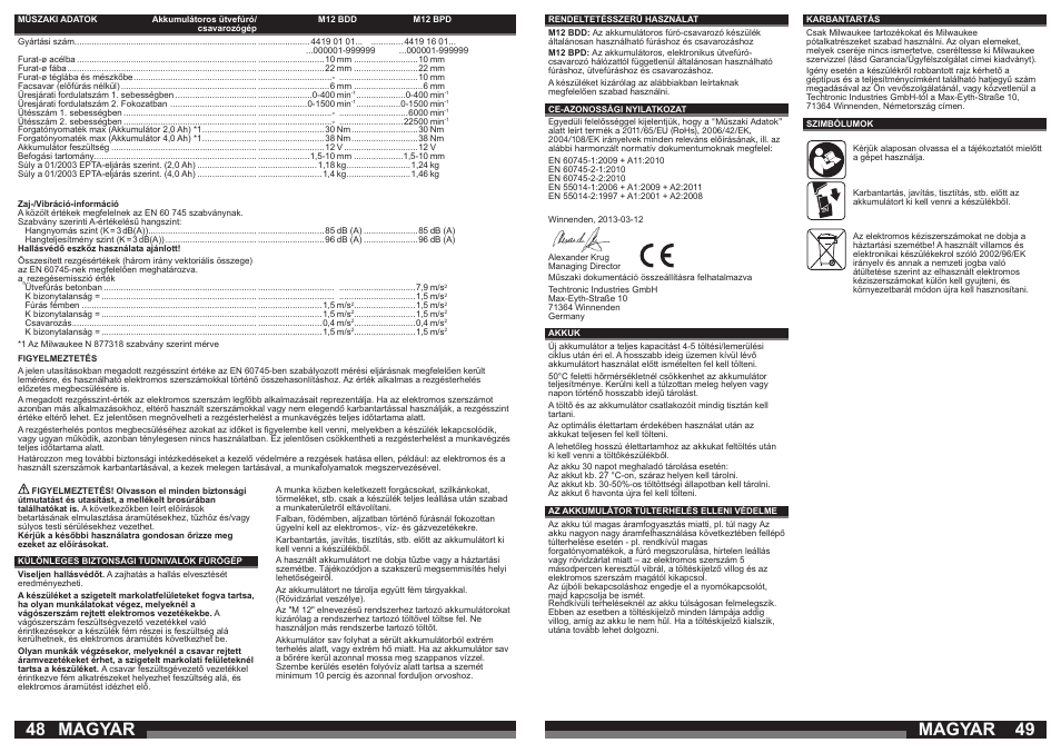 Magyar | Milwaukee M12 BPD User Manual | Page 25 / 37