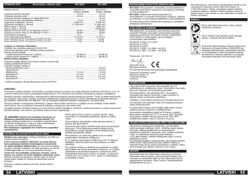 Latviski | Milwaukee M12 BPD User Manual | Page 28 / 37