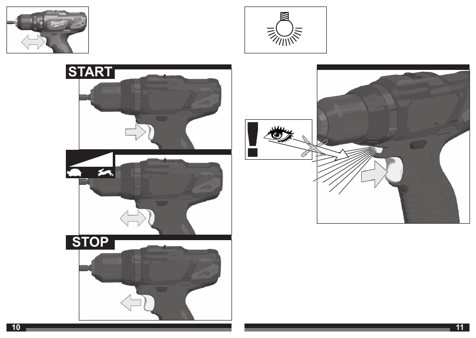 Start stop | Milwaukee M12 BPD User Manual | Page 6 / 37