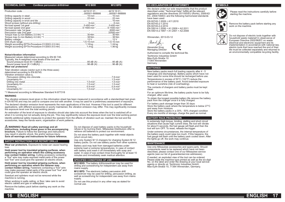 English | Milwaukee M12 BPD User Manual | Page 9 / 37