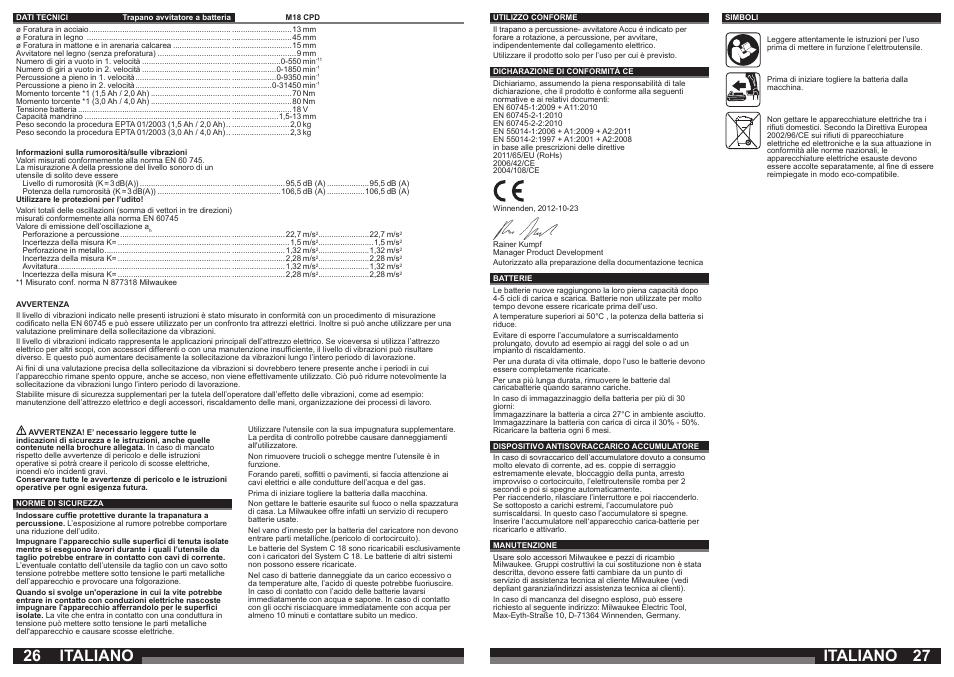 Italiano | Milwaukee M18 CPD User Manual | Page 14 / 39