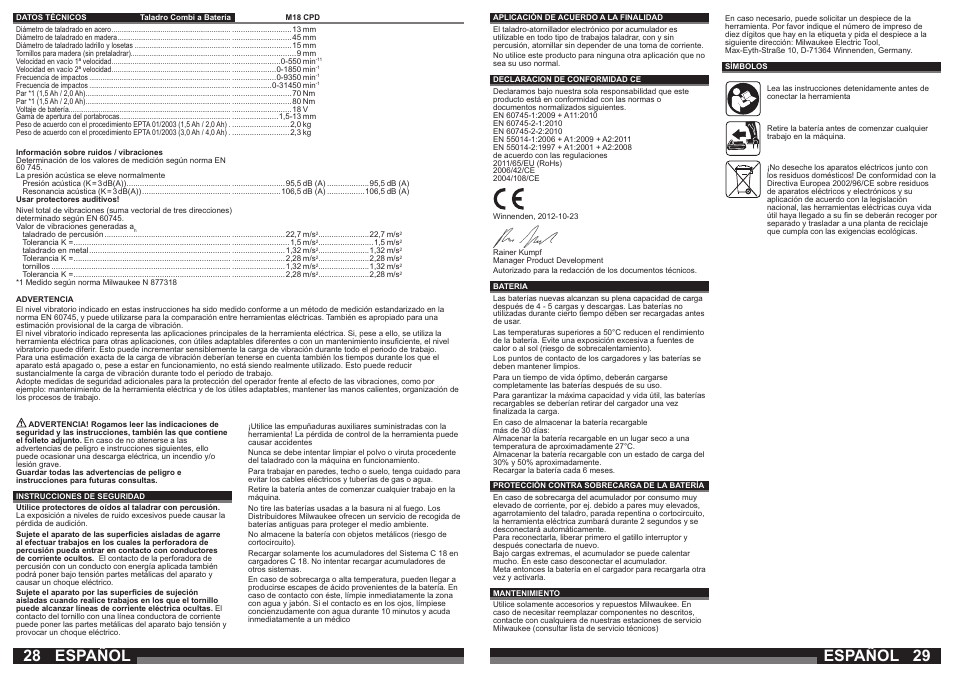 Español | Milwaukee M18 CPD User Manual | Page 15 / 39