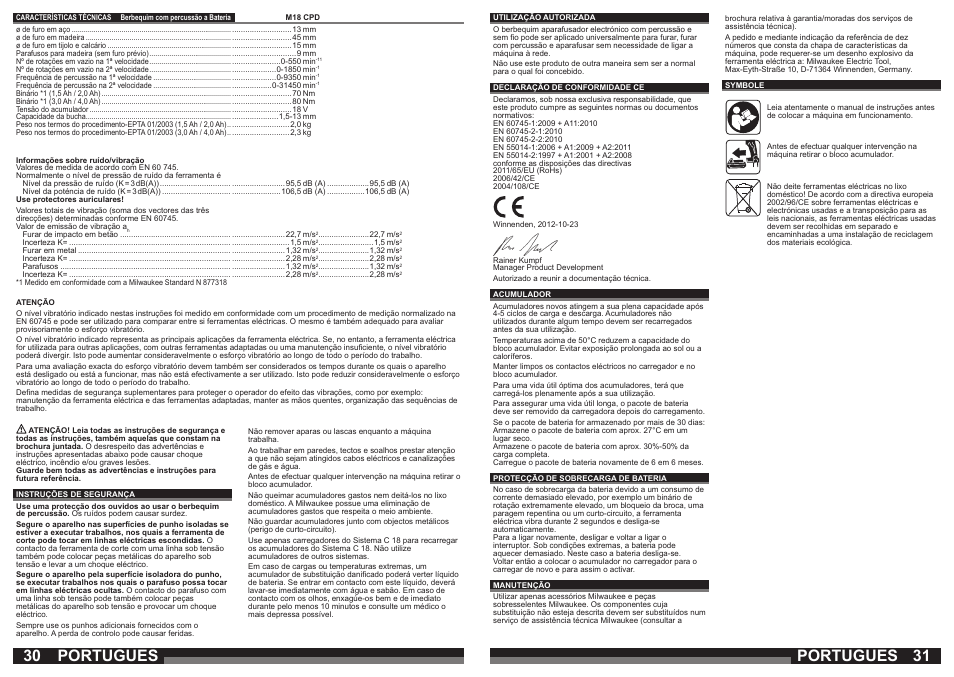 Portugues | Milwaukee M18 CPD User Manual | Page 16 / 39