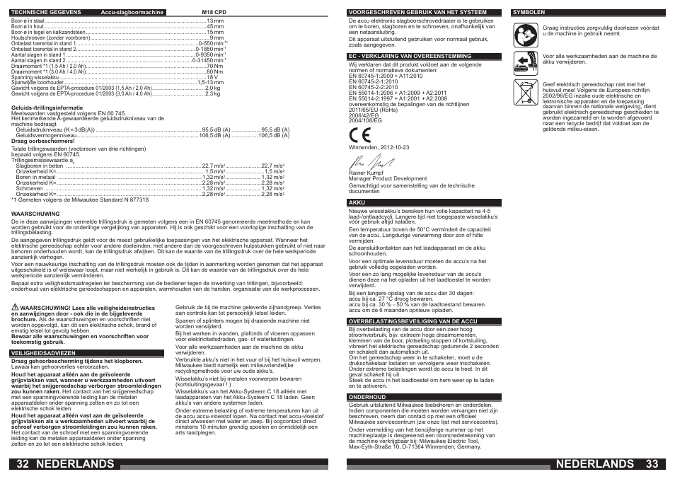 Nederlands | Milwaukee M18 CPD User Manual | Page 17 / 39