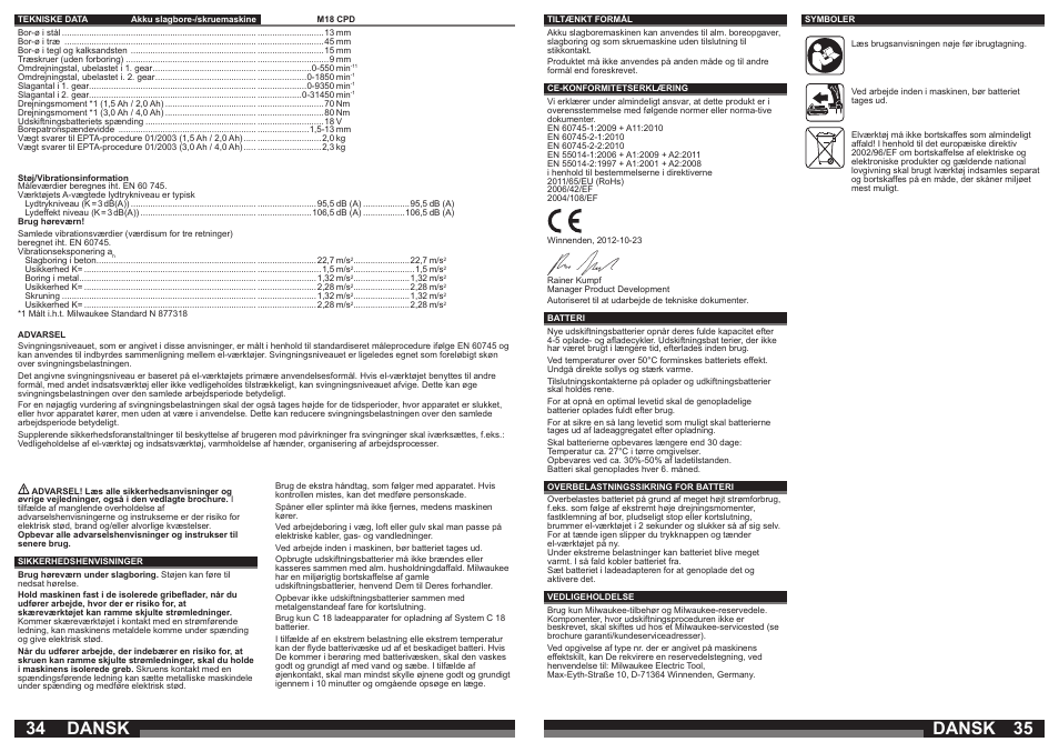 Dansk | Milwaukee M18 CPD User Manual | Page 18 / 39